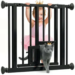 KIDIZ® Absperrgitter zum Klemmen mit Katzenklappe, Türschutzgitter, Autoclose Kinder Treppengitter ohne Bohren   90° Stopp Schutz, schwenkbar, Treppenschutzgitter