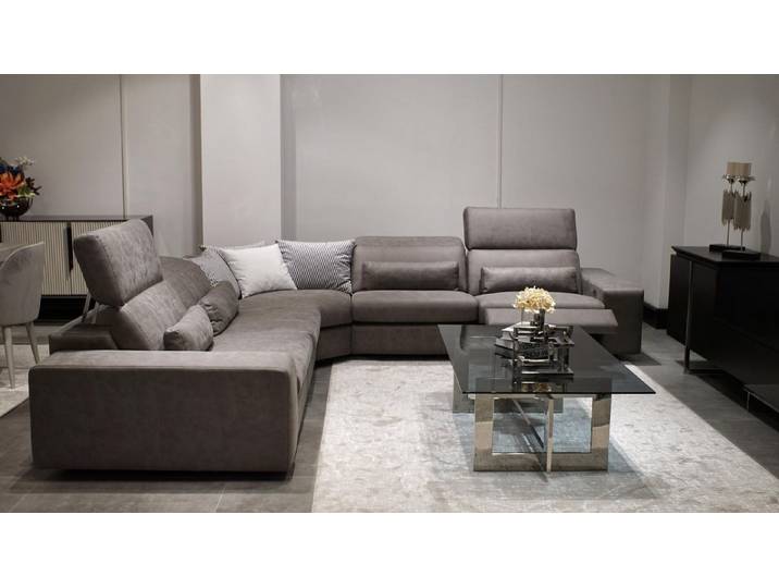 JVmoebel Ecksofa Elegantes graues Wohnzimmer Set aus Textil und Holz, 2 Teile, Made in Europa