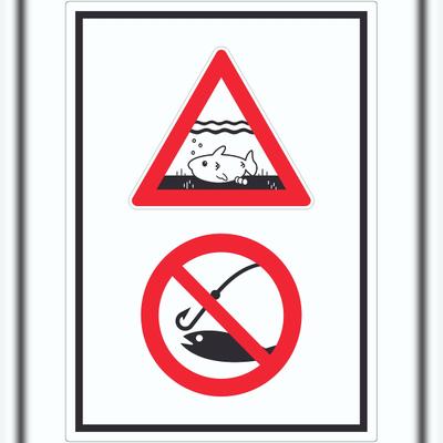 HB-Druck Achtung Laichzeit Laichschonbezirk Angeln verboten hochkant Symbol Aufkleber A9 (37x52mm)
