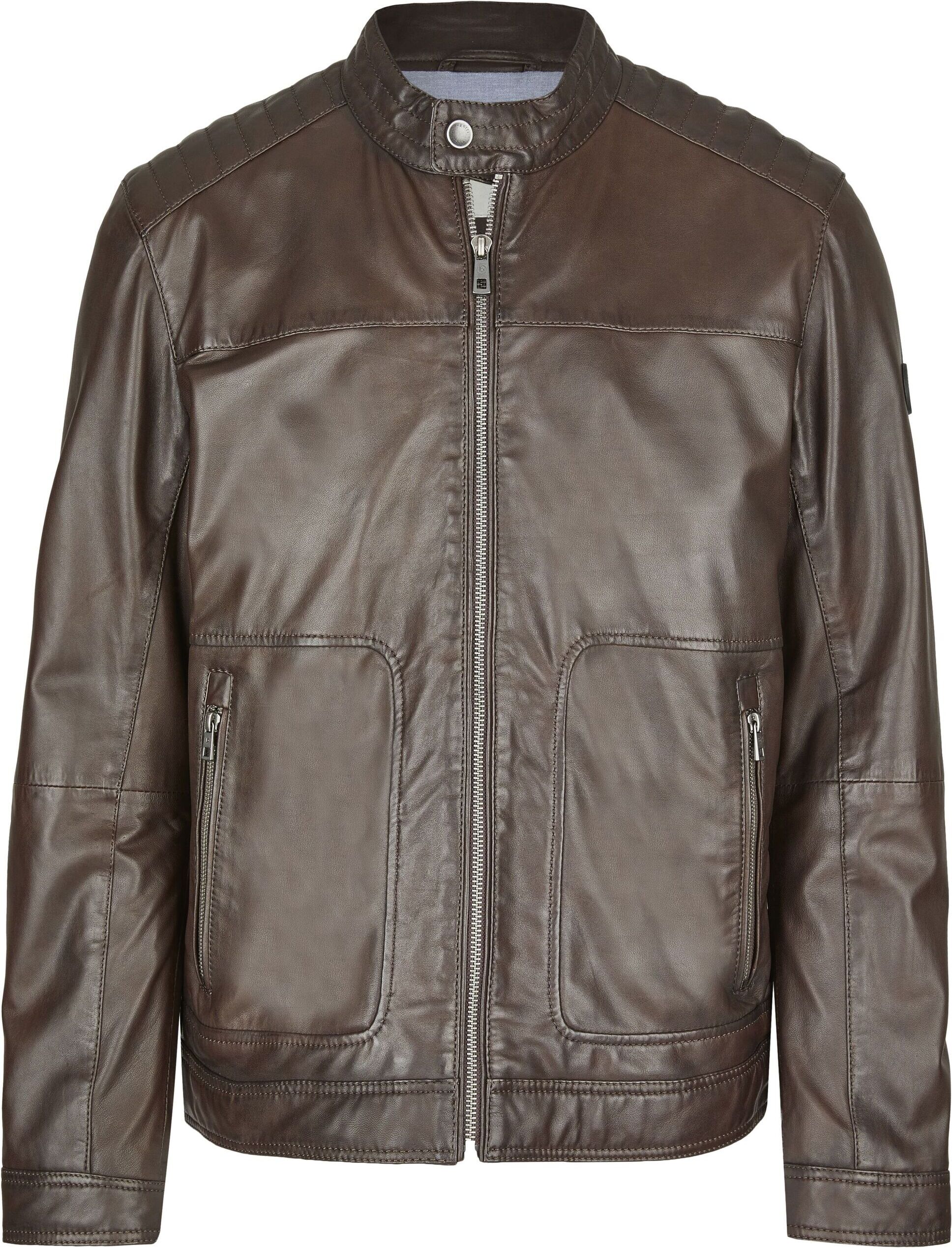 Bomberjacke BUGATTI "BUCLAUDIO", Herren, Gr. 60, braun (dunkelbraun), Obermaterial: 100% Lammleder LEL. Futter: 100% Baumwolle CO. 100% Baumwolle CO., uni, regular fit, Jacken Bomberjacke, mit Riegeln und Stehkragen