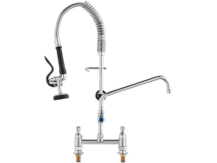 Robinet de cuisine commercial VEVOR Robinet avec douchette extractible pour pré-évier\, hauteur 66 cm\, centre 203 mm\, bec pivotant 305 mm\, robinet d'évier de cuisine en laiton à monter sur le dessus\, pour évier 1/2/3 compartiments Argent