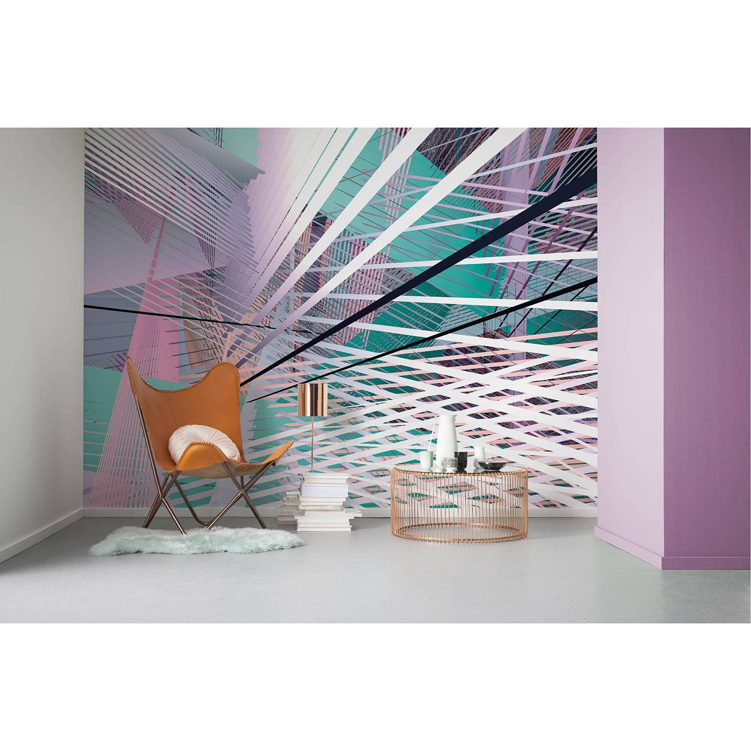 home24 Fotobehang Space Grid Spring, Breedte: 400 cm, Hoogte: 250 cm