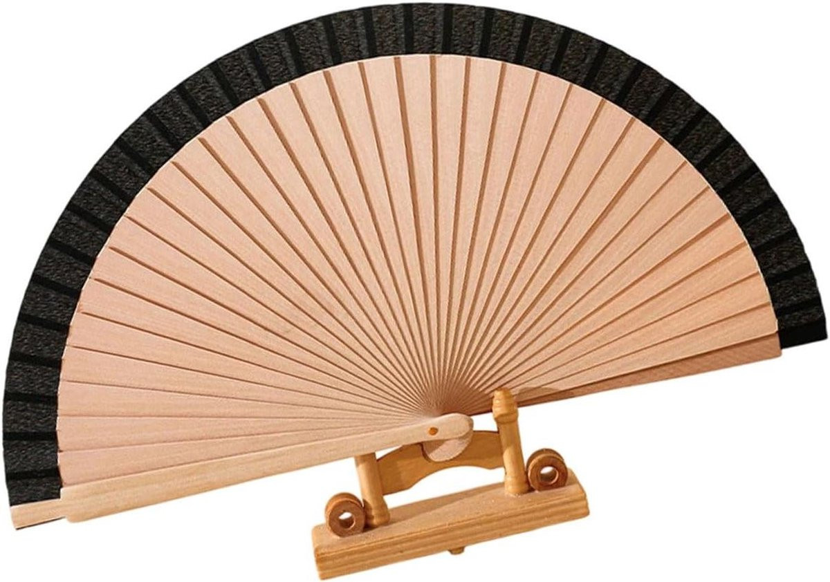 Decoratieve Handwaaier Zwart - Opvouwbare Houten Waaier voor Dans en Fotografie - Lengte: 23 cm