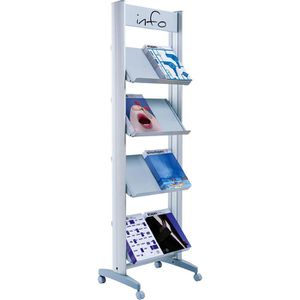 Paperflow Prospekthalter 8.A4TM.35, silber, Prospektregal, Aluminium, mit Rollen, 8 x A4