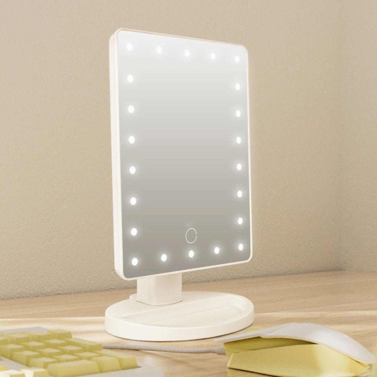 INF LED-Kosmetikspiegel mit Type-C, 16 LEDs, touch-gesteuert dimmbar und drehbarem Multi-Winkel-Ständer