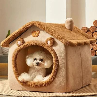 Inspired Living CozyFold Winter Pet House Bed For Cats & Small Dogs brown m