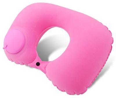 Healfit Counter Portable Inflatable Flocking Neck Pillow, Self Fill & Foldable, Ideal For Outdoor Travel Business Trips Camping pink