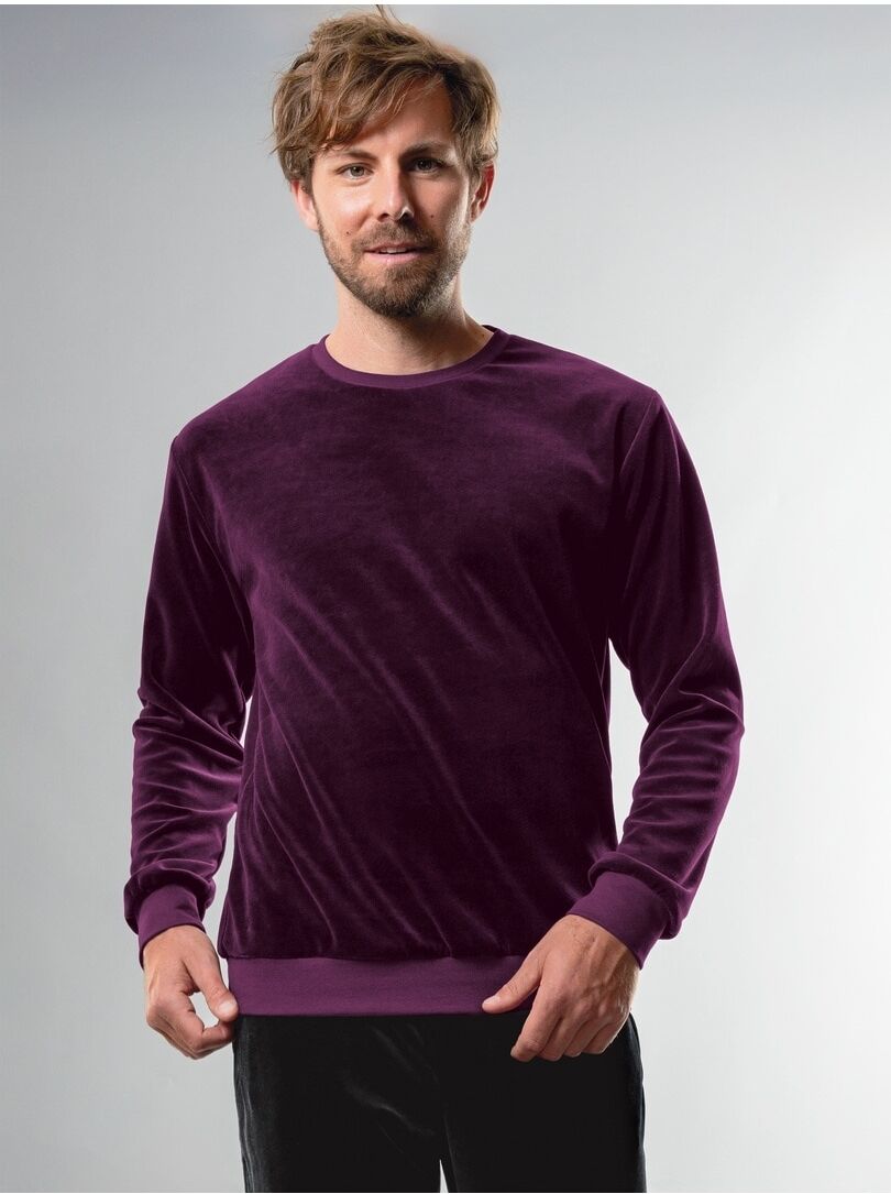 Sweatshirt TRIGEMA "TRIGEMA Nicki-Shirt", Herren, Gr. XXL, aubergine, Nicki, 80% Baumwolle, 20% Polyester, lang, Rundhals, Sweatshirts Sweatshirt aubergine XXL