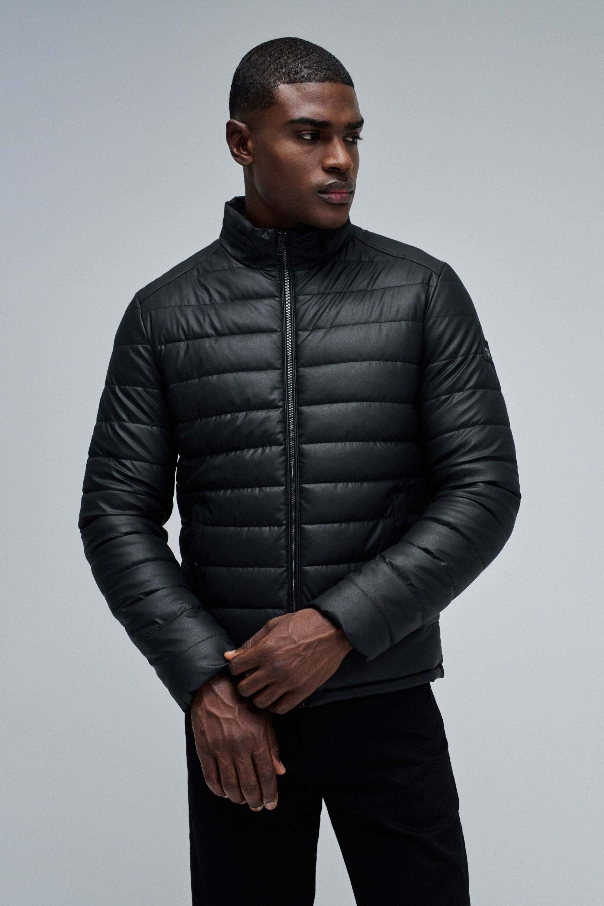 Steppjacke SALSA "Salsa Jeans Steppjacke Light Padded PU Leather Jacket", Herren, Gr. M, schwarz, Obermaterial: 100% Polyurethan PU., Jacken Steppjacke schwarz M