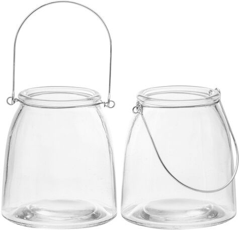 Glas-Windlichter mit Bügel, 13 cm, 11,5 cm Ø, 2 Stück