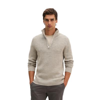 Troyer MARC O'POLO "regular aus Bio-Baumwoll-Schurwoll-Mix", Herren, Gr. M, beige (light beige), Strick, Obermaterial: 68% Baumwolle, 17% Schurwolle, 8% Polyamid, 7% Polyester, regular fit, Rippbündchen, Pullover Troyer, mit Schurwoll-Anteil