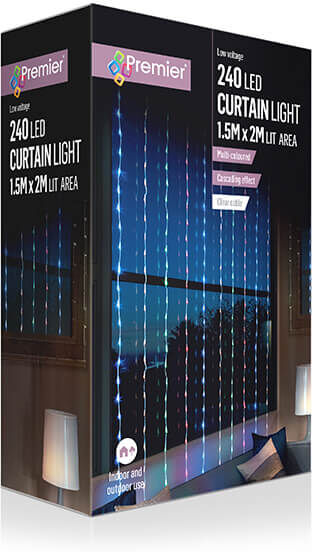 Premier Decorations Premier 240 Multi Colour LED Cascading Curtain Light