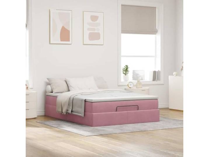 KTHLBRH Boxspringbett aus Samt, Rosa, 140 x 200 cm, mit Matratze Taschenfedern, hydraulischer Aufzug, inklusive Matratzenschoner, Lattenrost