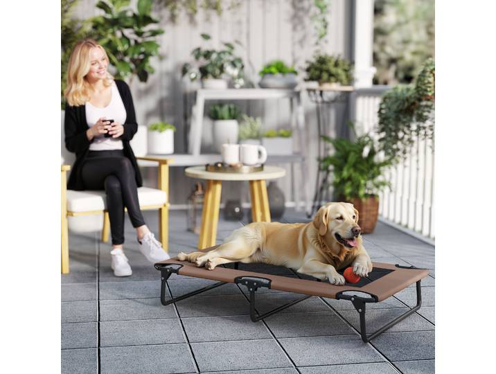 PawHut Lit Surélevé Portable pour Grands Chiens Café