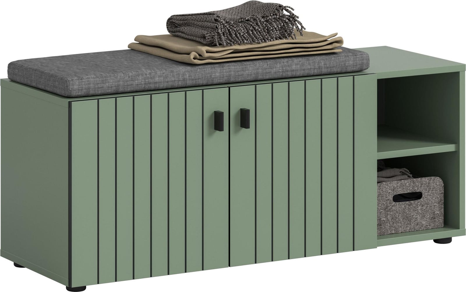 Station garderobe opstelling inclusief kussen in stoffig groen