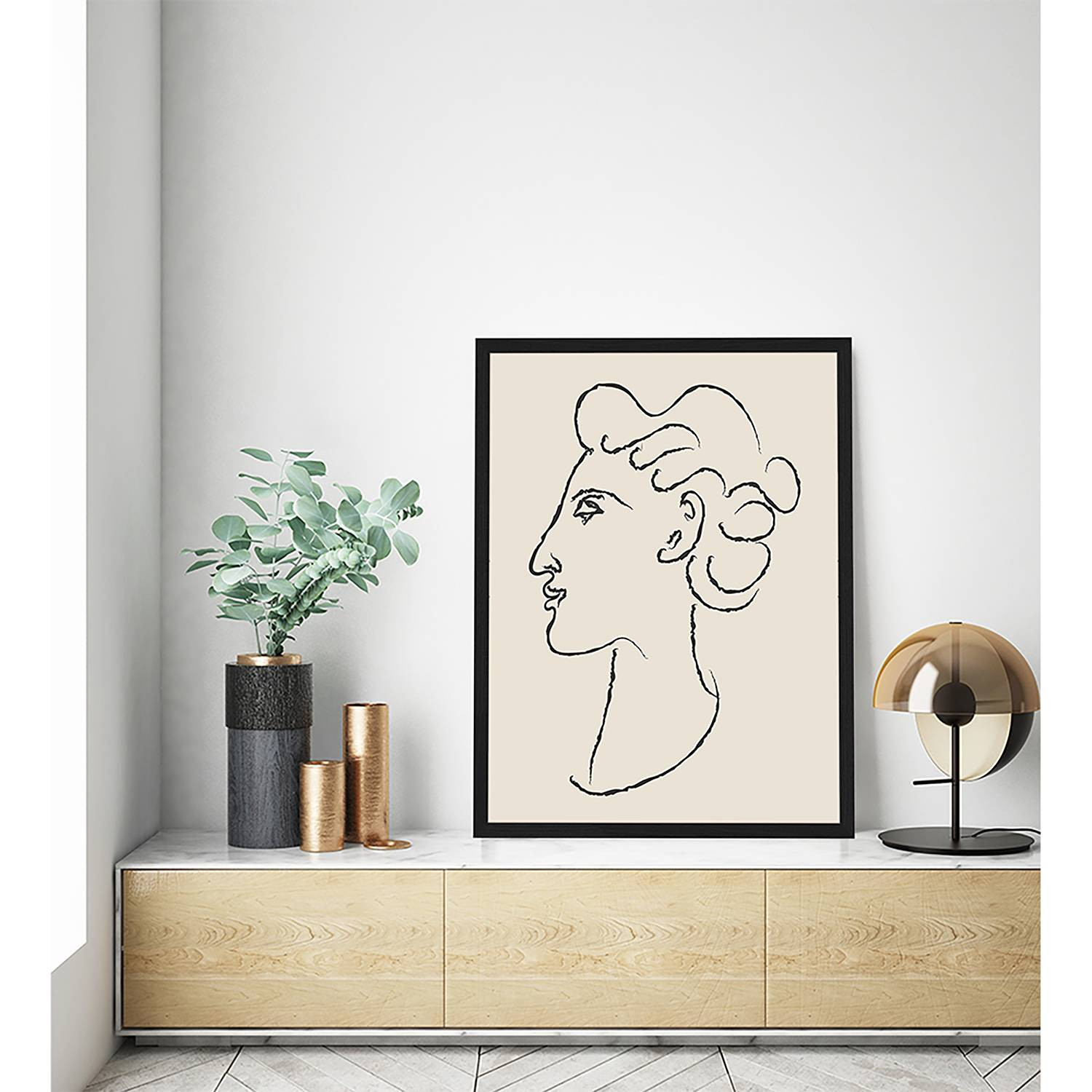 home24 Portrait Inspired By Matisse Wanddecoratie, Zwart, Beukenhout, 73 x 93 cm