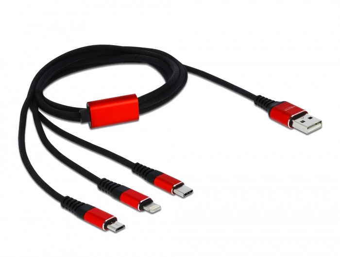 Delock USB Ladekabel 3 in 1 Typ-A zu Lightning / Micro USB / USB Type-C 1 m