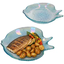 2x Oslo Perlmutt Fischteller Glas 24x20,5cm Fischform Servierplatte maritim