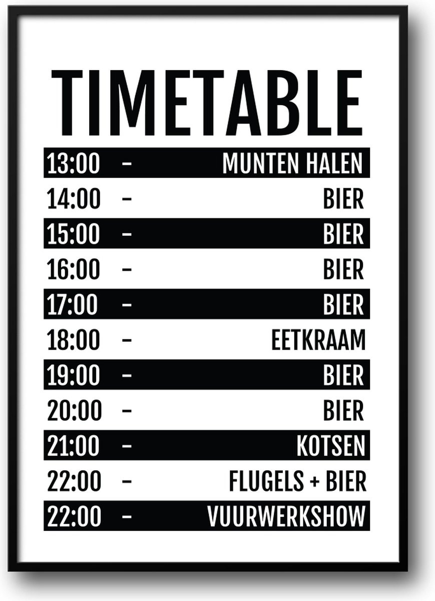 Fotolijst Timetable Festival Bier met glas, 50 x 70 cm