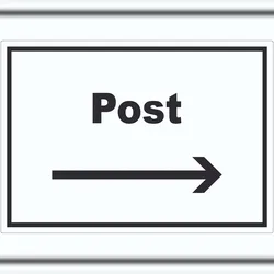 HB-Druck Post Aufkleber mit Text und Richtungspfeil rechts Annahme Brief Paket waagerecht A0 (841x1189mm)