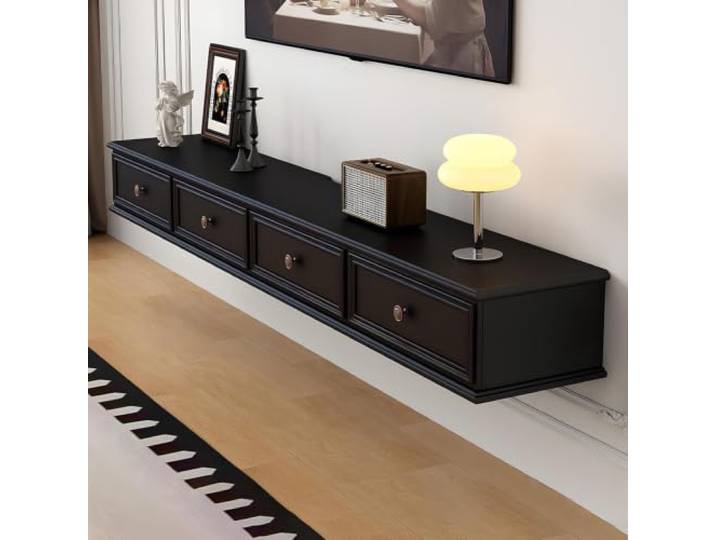 DMYKVJG TV Schrank Holz Hängend for 43-55 , Komplett Montiert Fernsehschrank Medienkonsolen Mit Stauraum, Platzsparend For Wohnzimmer, Schlafzimmer(Black,94.5 /240cm)