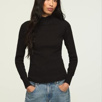 Lucky Brand Sweater Mix Turtleneck Top - Women's Clothing Tops Sweaters Turtlenecks in Meteorite, Size XS