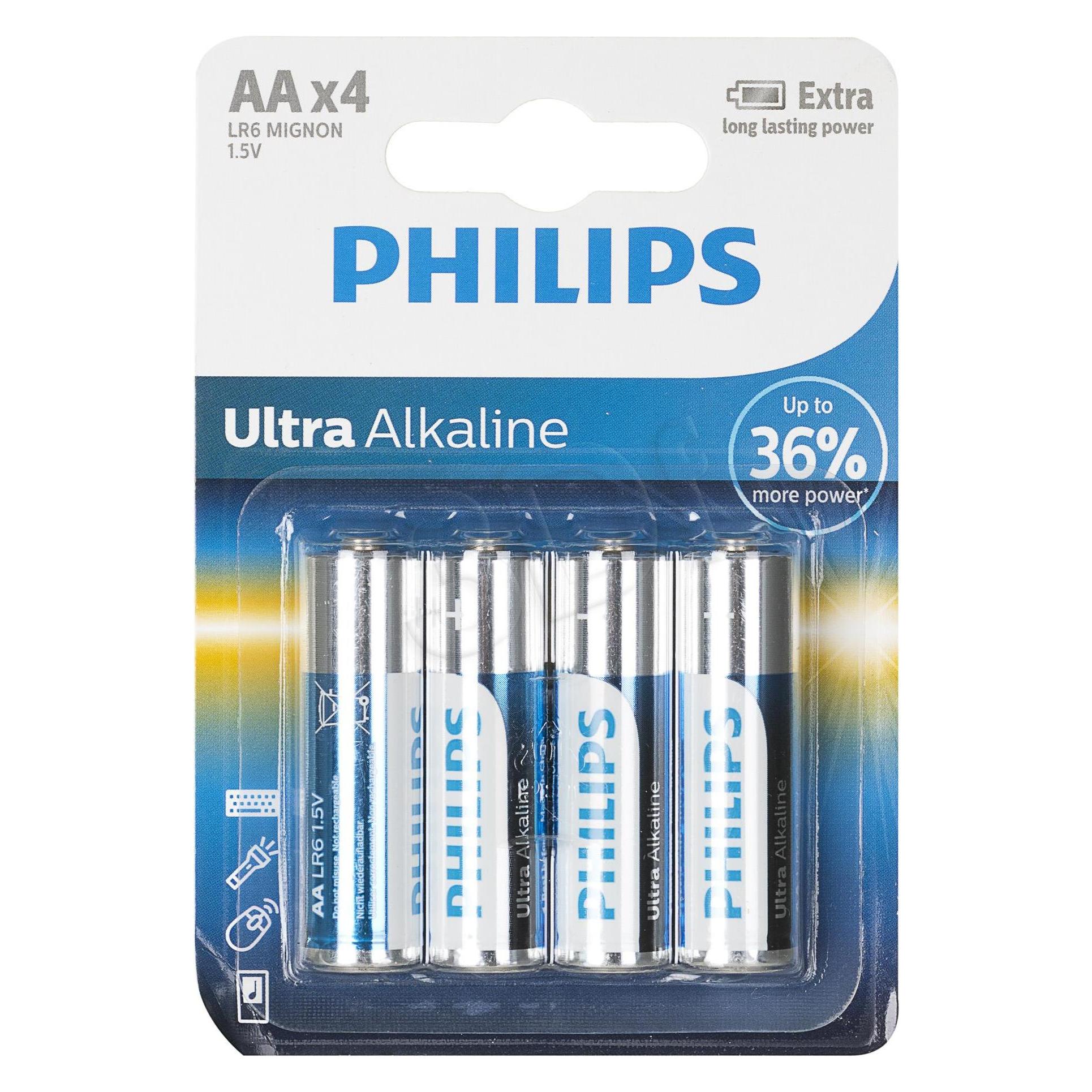 Philips Ultra Alkalibatterie AA Lr6 4 Einheit (4 Stk., AA) (LR6E4B/10)