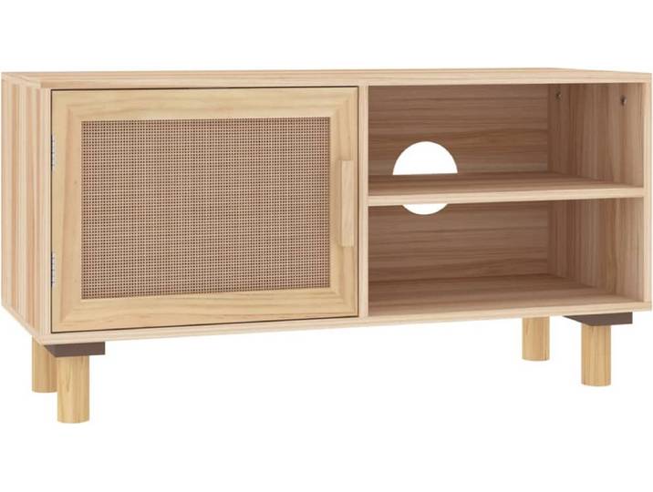 vidaXL - Tv-meubel - 80x30x40 - cm - massief - grenenhout - en - rattan - bruin