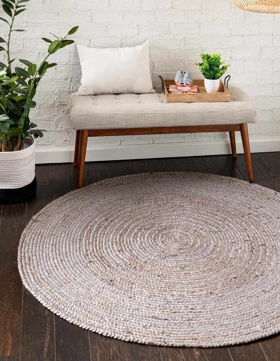 Handgeweven Rond Jute Vloerkleed - Grijs - Boho Stijl