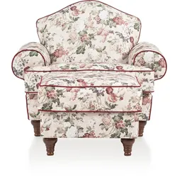 SESSEL SET 2-teilig creme Landhaus, Blumen Design 110 cm, Kombination mit Hocker