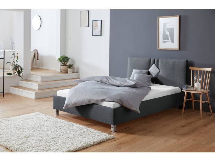 Polsterbett, 150x210 cm, Polyester, Schwarz, 7-Zonen-Kaltschaummatratze, Modern
