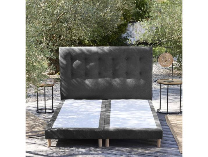 Ensemble sommier tête de lit gris anthracite gris anthracite 2x80x200