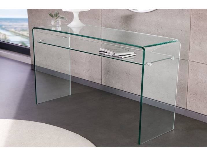 Design Konsolentisch FANTOME 100cm Glas transparent mit Ablage, gehärtetes Sicherheitsglas, modern, rechteckig