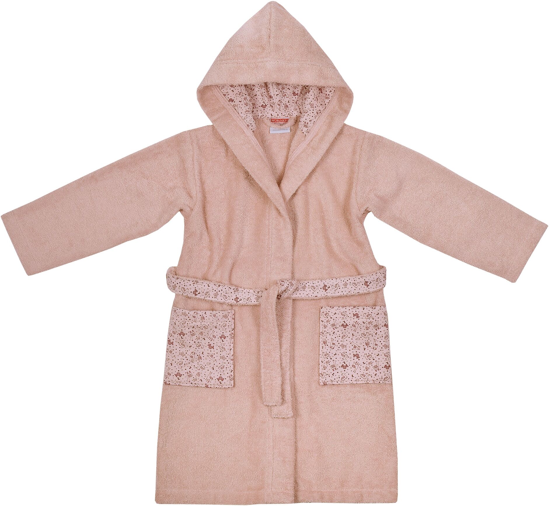 Kinderbademantel WÖRNER "Lamas" Gr. 128, rosa (altrosa), L:80cm, Baumwoll-Webfrottier, Hausmäntel, Kinderbademantel, mit Stickerei, mit Taschen, maschinenwaschbar, trocknergeeignet altrosa 128 L: 80cm, N-Gr