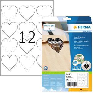 Herma Universaletiketten 10791 Premium, weiß, herzförmig, Ø 60mm, 10 Blatt, 120 Stück