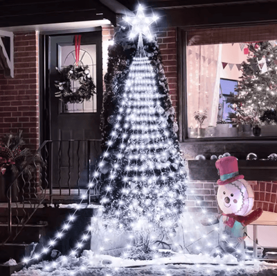 Inspire Picks Solar Star Waterfall String Lights 8 Mode Christmas Tree Fairy Lights white 2m