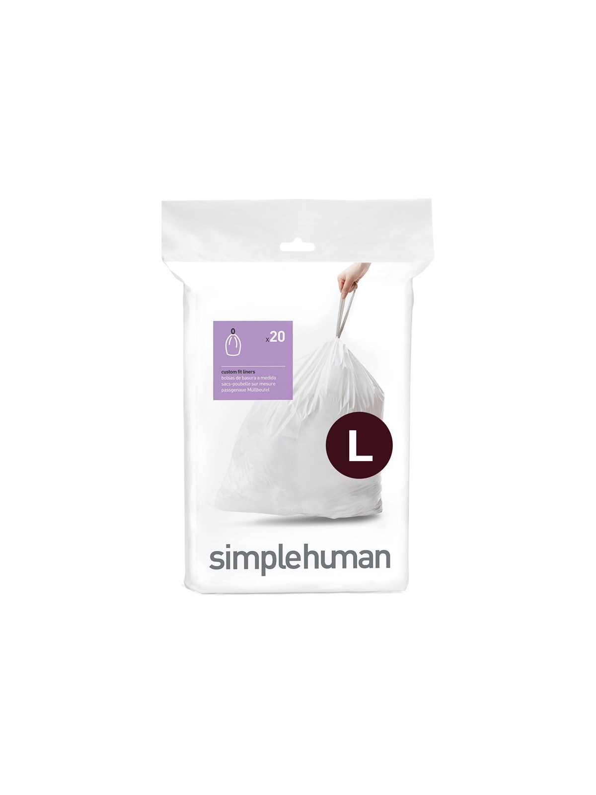 Simplehuman Code L maßgeschneiderte Müllbeutel, Packung mit 20, weiß