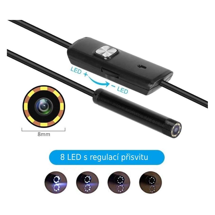 W-Star USB endoskopick?? kamera, kabel, pr??m??r a zrc??tkem (USB-kamera-8x5m)