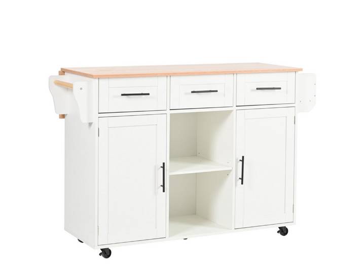 OKWISH Sideboard Anrichte Küchenschrank Speisewagen (Kücheninse, Servierwagen, Küchenschrank, 1 St., 5 Räder, 3 Tür), mit Ausziehbare Arbeitsplatte,Massivholzbeine umschaltbar