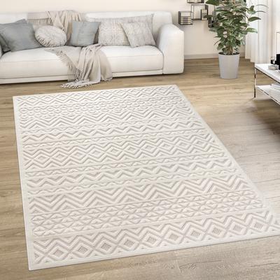 Paco Home "Livorno 673" rechteckig 14 mm Höhe Uni-Farben, Scandi, Rauten Muster, Hoch-Tief Effekt, Outdoor geeignet