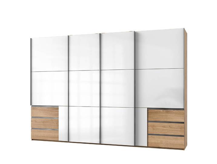 Schwebetürenschrank Level 36 C 350 x 236cm Mehr als 5 Schubladen Braun/Hochglanz Weiß/Eiche Dekor