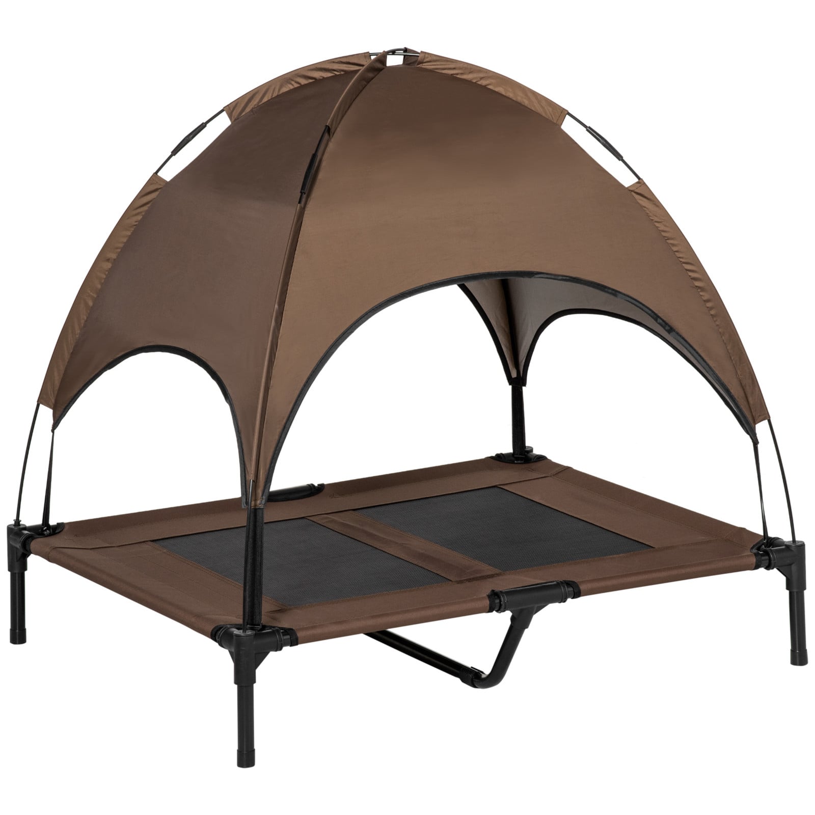 PawHut verhoogd hondenbed met dak, inklapbaar en waterafstotend, koffie, B/D/H: 90 x 70 x 110 cm
