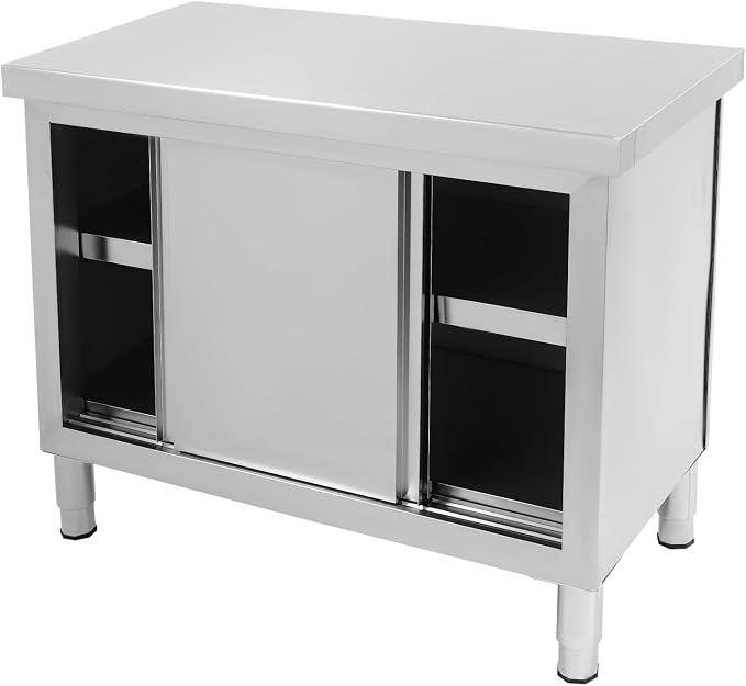 Arbeitstisch aus Edelstahl, 2 Stufige Edelstahlschrank mit Unterregal & Schiebetüren, Küchentisch Werkbank, Arbeitsplatte für Küchen, Hotels, Cafeterias (100x50cm)