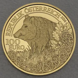 Goldmünze 100 Euro "Wildschwein" 2014 Unseren Wildtieren auf der Spur (Österreich)