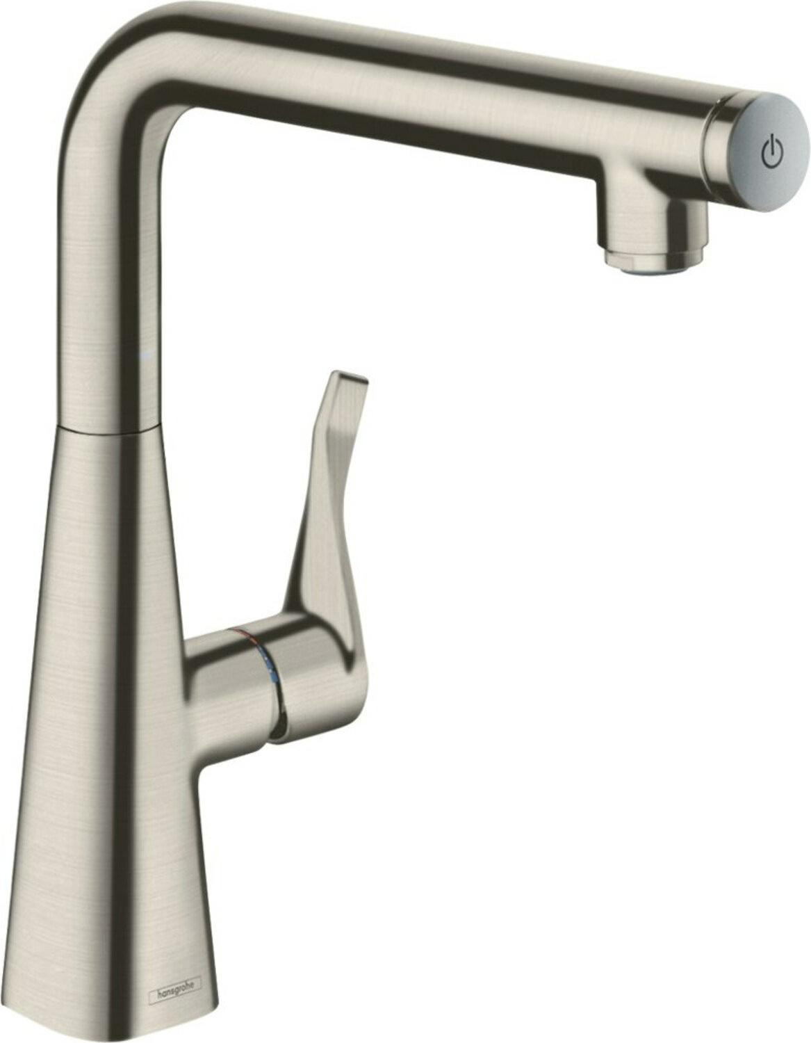 Hansgrohe Metris Select wastafelkraan met draaibare uitloop in roestvrij staal