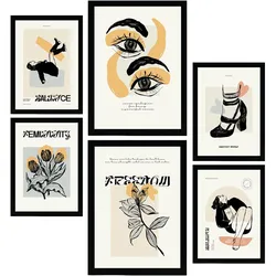 POSTER Set Mit 6 In Schwarzer Tinte Mächtig Kunstdrucke Im Skizzenstil Für Innenarchitektur A3 & A4 Schwarzer Rahmen