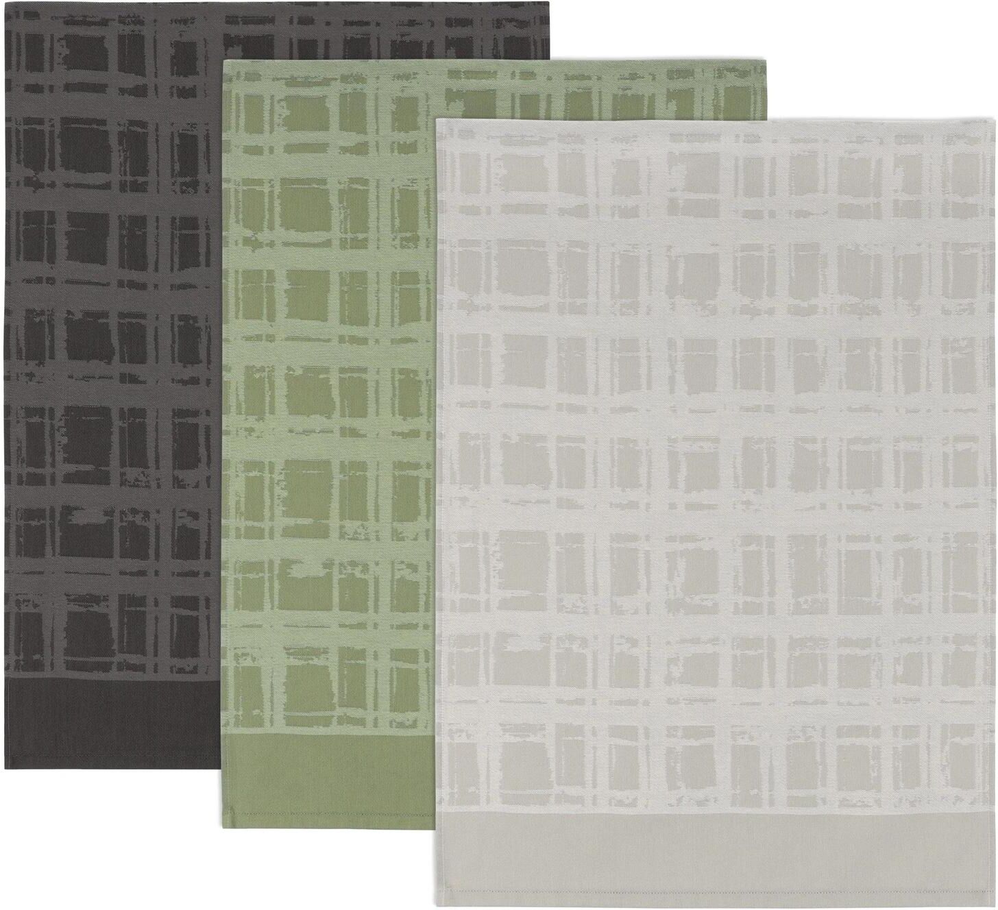 Geschirrtuch VOSSEN "Fjord Karo 3er Set Fjord", olivgrün, B:50cm L:70cm, 100% Baumwolle, Geschirrtücher, Geschirrtuch olivgrün 3, 100 % Baumwolle