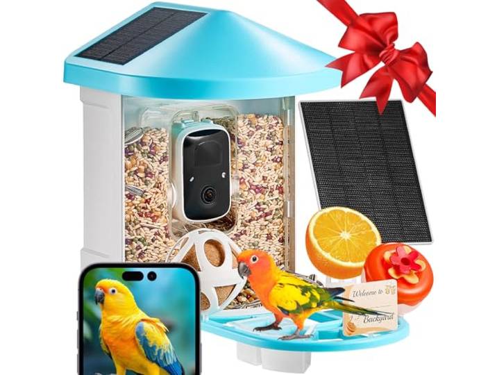 VEVOR Mangeoire Oiseaux avec Caméra Intelligente 2K HD AI Caméra Identifie 10000 Espèces d'oiseaux\, 3 Panneaux Solaires\, Capture Auto\, Notification Instantanée\, pour Extérieur Amoureux des Oiseaux