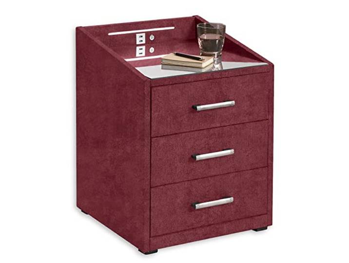 Stella Trading Moon Nachttisch Boxspringbett, Salvador Burgund - Funktionaler Nachtschrank mit USB-Anschluss und LED-Beleuchtung - 47 x 61 x 46 cm (B/H/T)