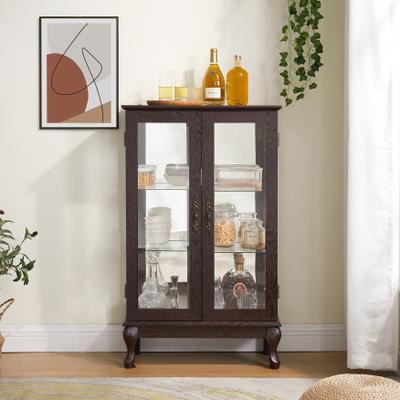 Lighted Display Cabinet with 2 Tempered Glass Doors and Adjustable Shelves